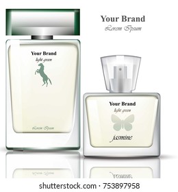 Men Perfume bottles realistic Vector. Product packaging for brands, advertise, commercial