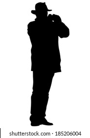 Men with a photo camera on white background