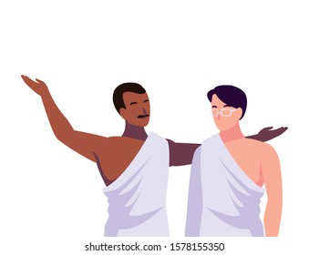 men pilgrim hajj on white background vector illustration design