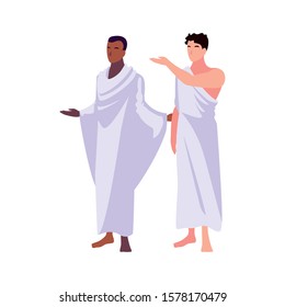 men pilgrim hajj standing on white background vector illustration design