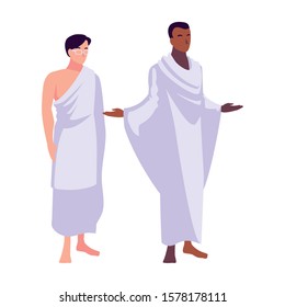 men pilgrim hajj standing on white background vector illustration design