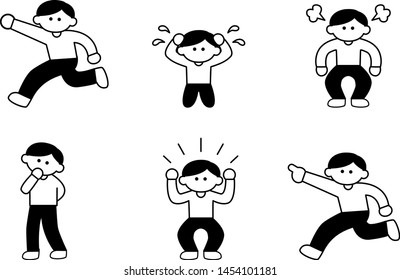 Men in plain clothes in various poses (deformed)