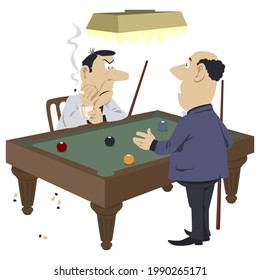 Men play billiards. Illustration concept for mobile website and internet development.