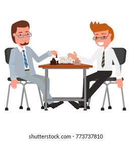 Men play chess. Vector illustration, a flat style design. Isolated on a white background.