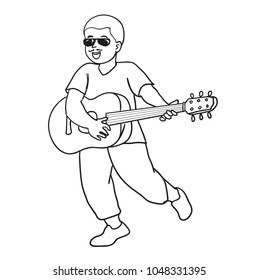 Hombres tocan guitarra divertida.Trato vectorial