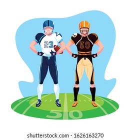 men players american football on stadium grass vector illustration design