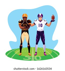 men players american football on stadium grass vector illustration design