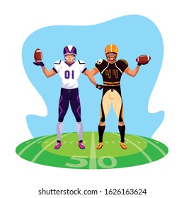 men players american football on stadium grass vector illustration design