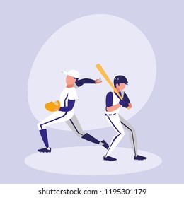 men playing baseball isolated icon