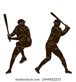 men playing baseball silhouette on white background vector