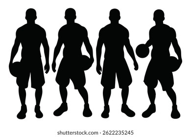 Men playing basketball silhouettes set isolated flat vector illustration on white background