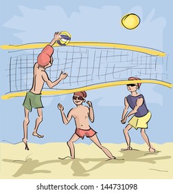men playing beach volleyball