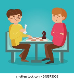 Men playing chess. Vector isolated illustration. Cartoon character.