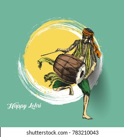 Men playing dhol tasha in Indian festival happy navratri  vector, Hand Drawn Sketch Vector illustration.