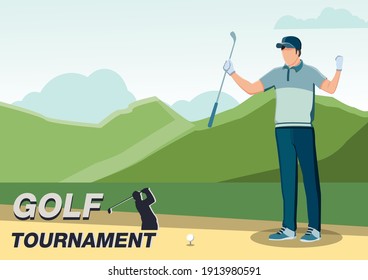 Men playing golf and celebrating a victory Flat vector illustration