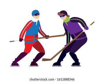 men playing ice hockey in white background vector illustration design