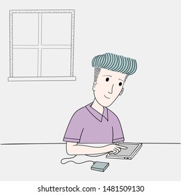 Men playing mobile phones in their own homes.Doodle art concept,illustration painting