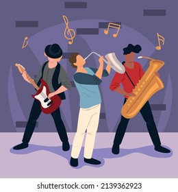 men playing music in street, design