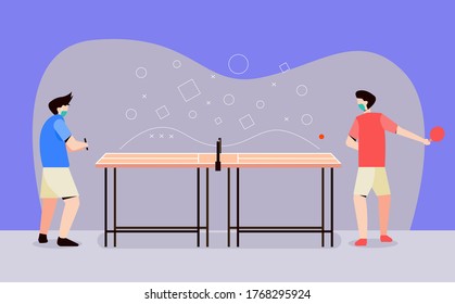 men playing ping pong or table tennis. exercise increases body immunity. covid prevention 19. modern vector flat illustration design concept