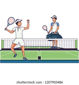 men playing tennis in sport court