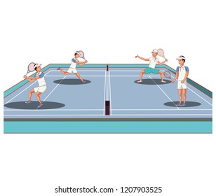 men playing tennis in sport court icon