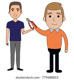 men with pliers tool isolated icon