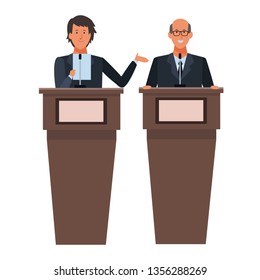 men in a podium