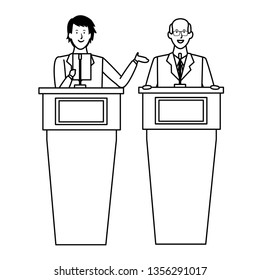men in a podium black and white