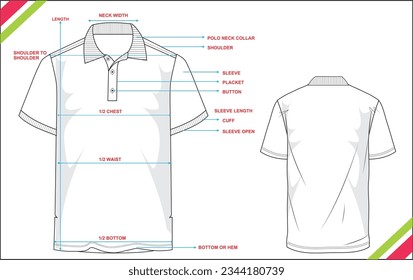 MEN POLO NECK T SHIRT SHORT SLEEVE SKETCH FASHION TEMPLATE TECHNICAL DRAWING ILLUSTRATION