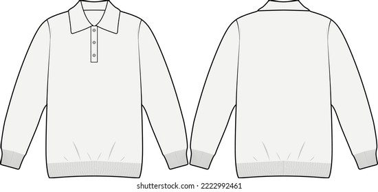 Men polo sweater polo technical drawing long sleeve men clothing technical sketch fashion CAD