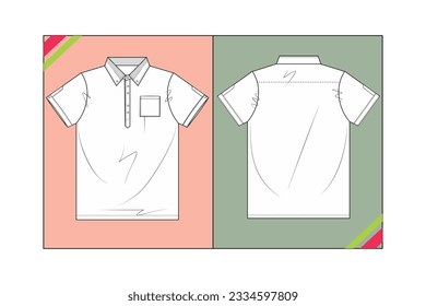 MEN POLO T SHIRT, ARROW PLACKET, SHORT SLEEVE SKETCH FASHION TEMPLATE TECHNICAL DRAWING ILLUSTRATION