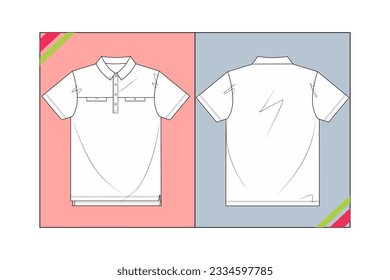 MEN POLO T SHIRT, SHORT SLEEVE SKETCH FASHION TEMPLATE TECHNICAL DRAWING ILLUSTRATION