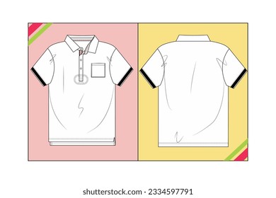 MEN POLO T SHIRT, SHORT SLEEVE SKETCH FASHION TEMPLATE TECHNICAL DRAWING ILLUSTRATION