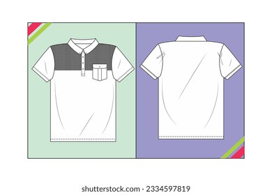 MEN POLO T SHIRT, SHORT SLEEVE SKETCH FASHION TEMPLATE TECHNICAL DRAWING ILLUSTRATION