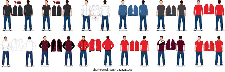 men polo, t-shirt, shirt, sweatshirt, college coat and pants set