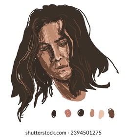 men portrait stylized grunge in vector.handmade raw dirty drawing with detail.design object for logo sticker avatar print icon