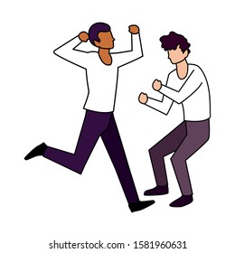 men in pose of dancing on white background vector illustration design