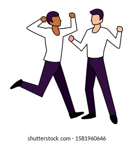 men in pose of dancing on white background vector illustration design