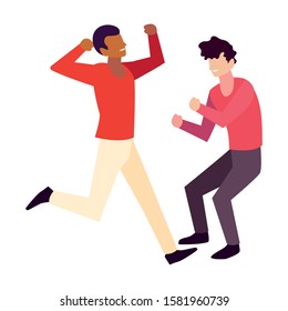 men in pose of dancing on white background vector illustration design