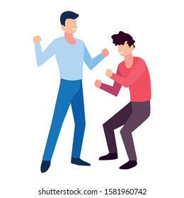 men in pose of dancing on white background vector illustration design