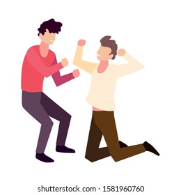 men in pose of dancing on white background vector illustration design