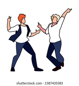 men in pose of dancing on white background vector illustration design