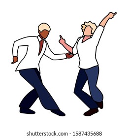 men in pose of dancing on white background vector illustration design