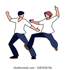 men in pose of dancing on white background vector illustration design