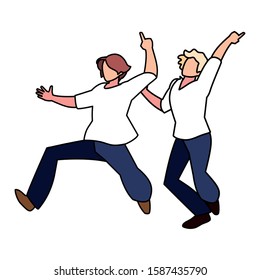 men in pose of dancing on white background vector illustration design