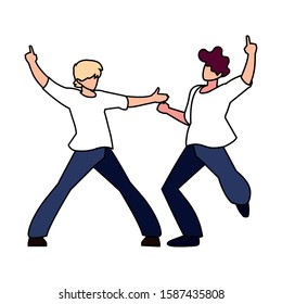 men in pose of dancing on white background vector illustration design