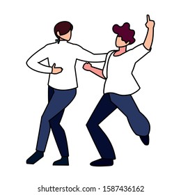 men in pose of dancing on white background vector illustration design