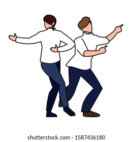 men in pose of dancing on white background vector illustration design