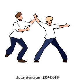 men in pose of dancing on white background vector illustration design