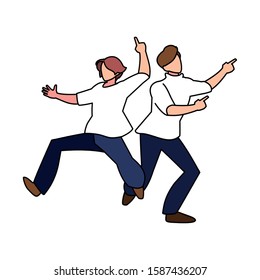 men in pose of dancing on white background vector illustration design